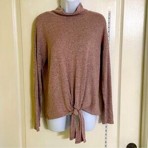 Pink Mock Neck Long Sleeve Top with Tie